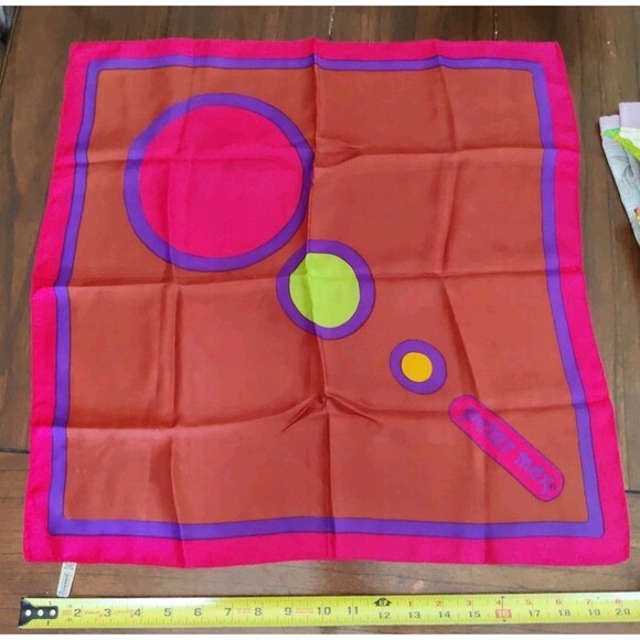 Vintage Peter Max Silk Scarf Bandana Geometric Pop Art Mod Circles Japan 20" - Picture 1 of 4